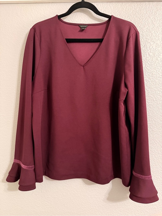 Ann Taylor Tops - Ann Taylor Burgundy V-Neck Long Sleeve Blouse with Ruffle Cuffs